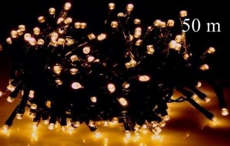 LED fényfüzér, rizsszem  IP44, 500 db meleg fehér leddel. 8 funkciós, villogtató memóriás vezérlővel.